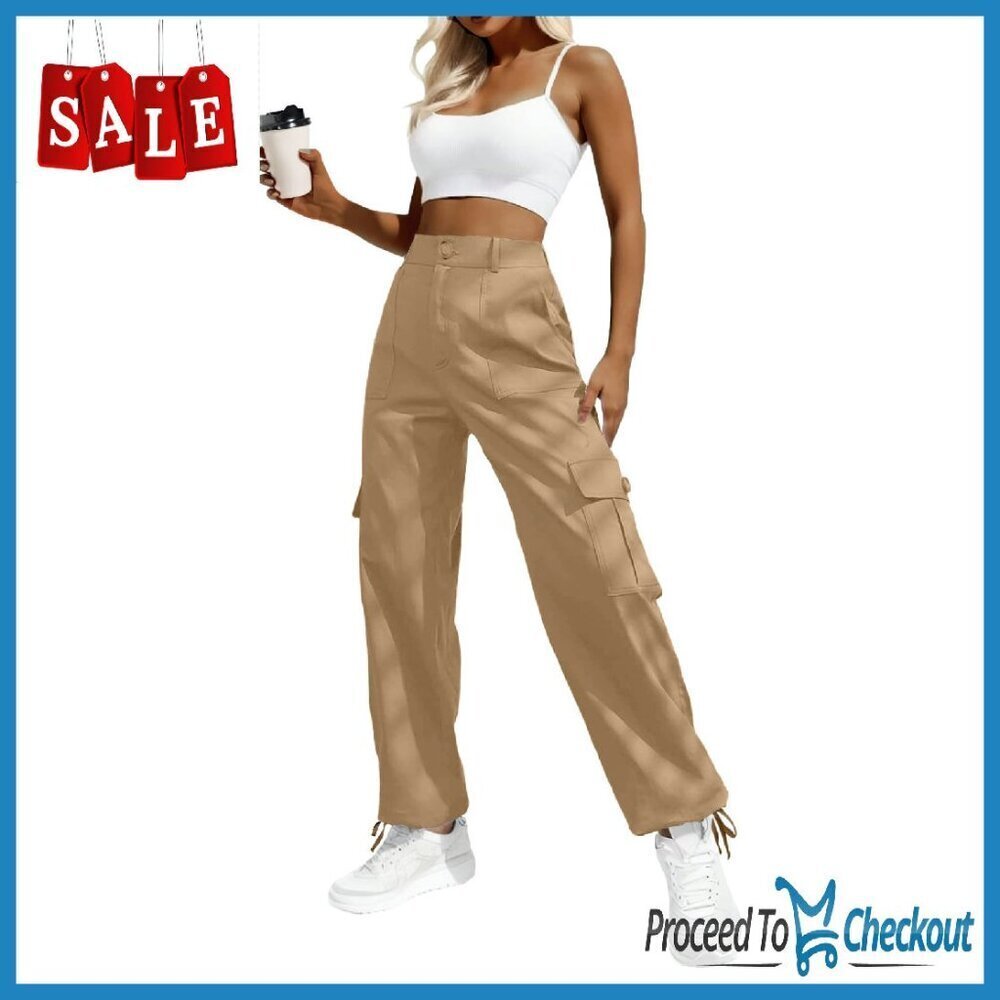 High Waisted Cargo Pants with 6 Pockets Stretchy Baggy Y2K Streetwear